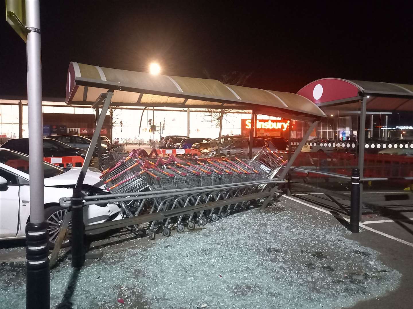 The wrecked trolley bay at Ashford's Sainsbury's in Bybrook