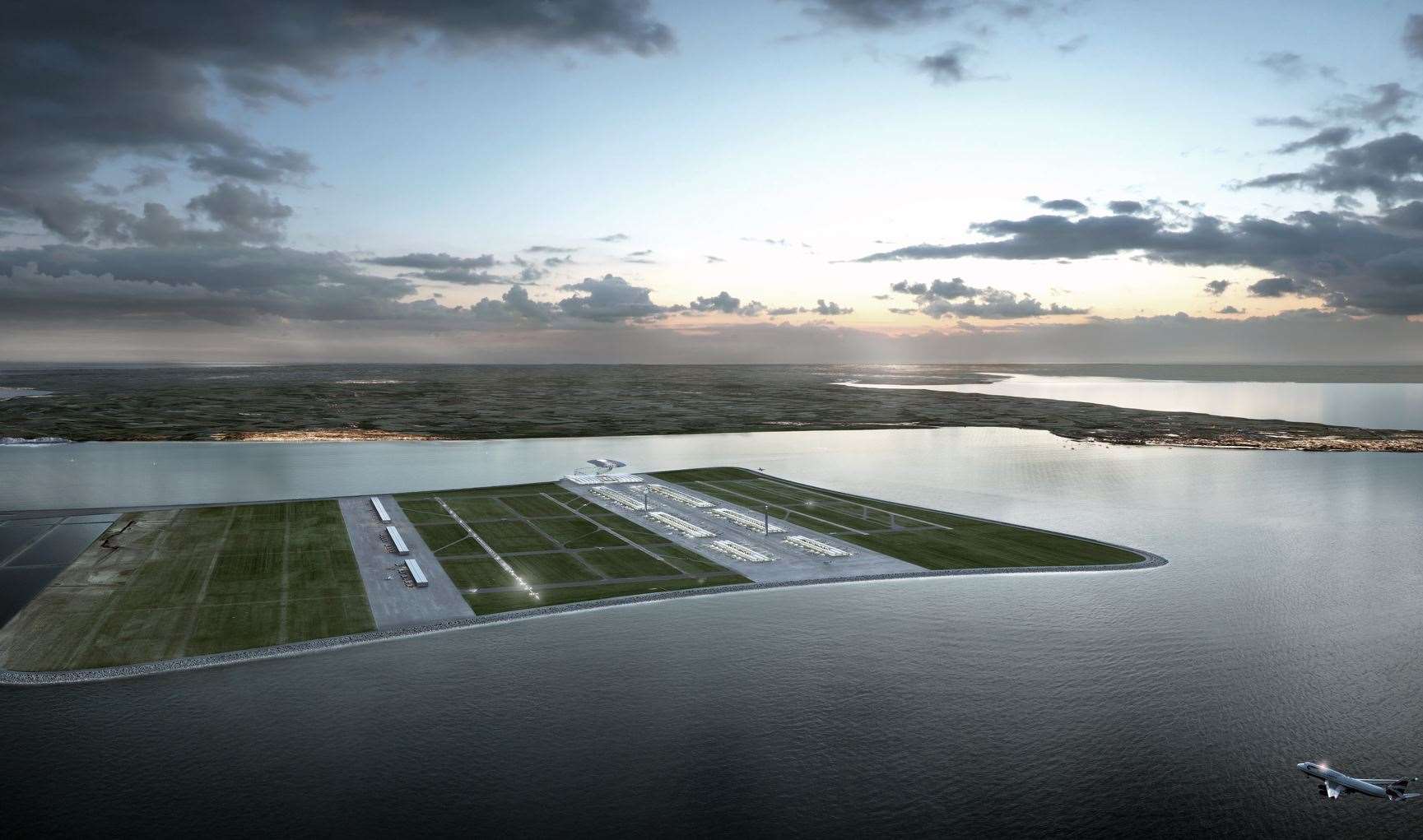 An artist's impression of the proposed airport on the Goodwin Sands. Picture: Thaddée Segard