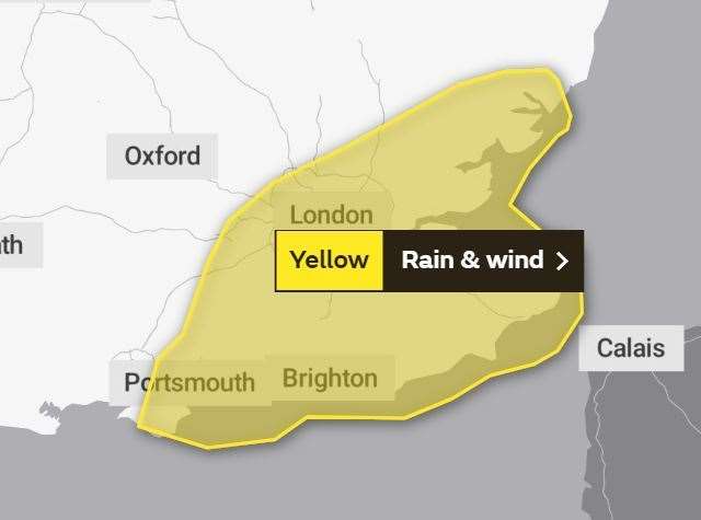 A yellow weather warning has been issued for strong wind and rain in the county. Picture: Met Office