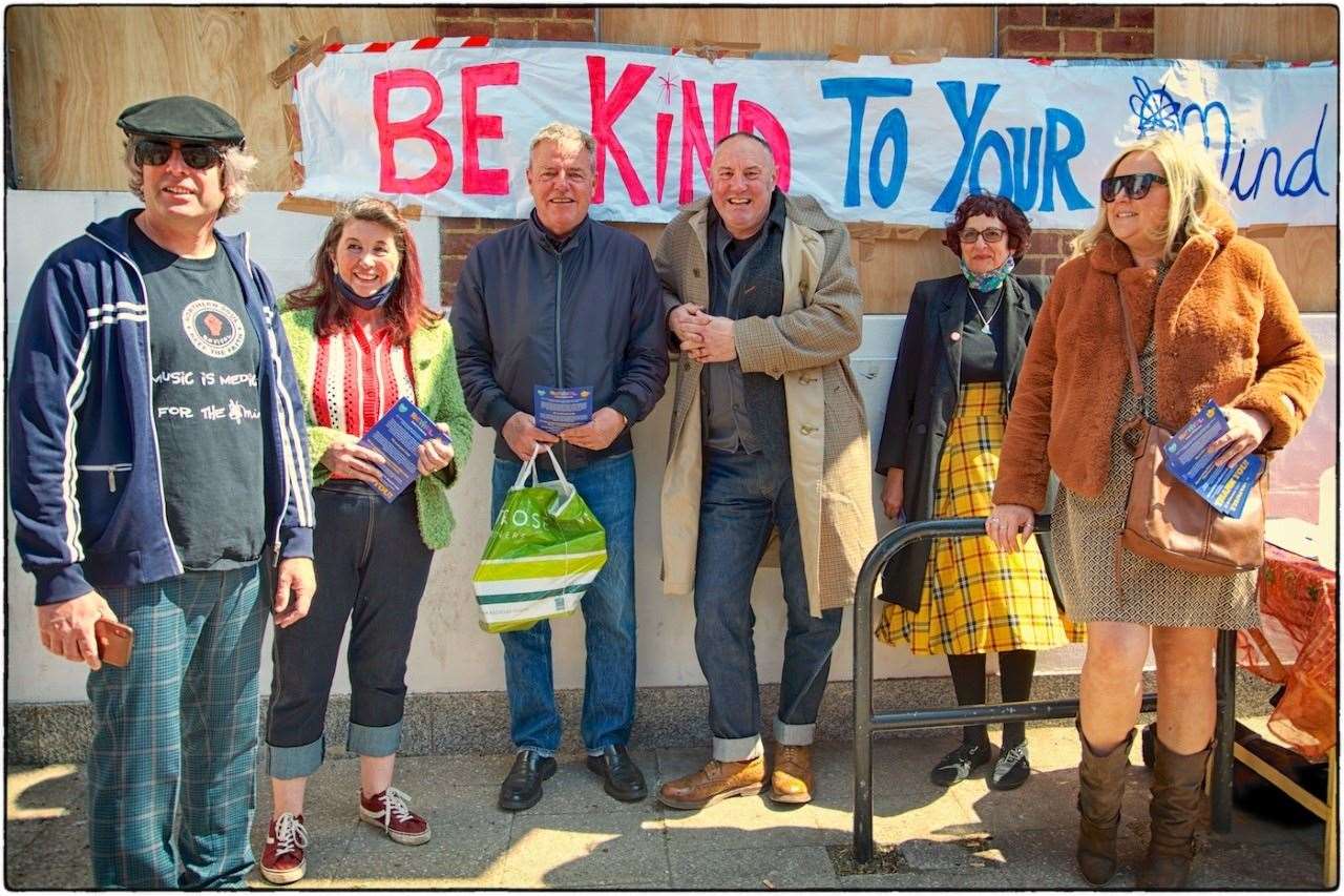 Campaigners with Suggs and Keith Brymer Jones in Whitstable on Saturday campaigning for cash for Café Revival. Picture: Gerry Atkinson