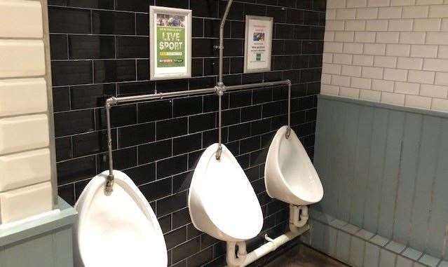The toilets are boarded and tiled but one of the urinals was leaking out onto the floor