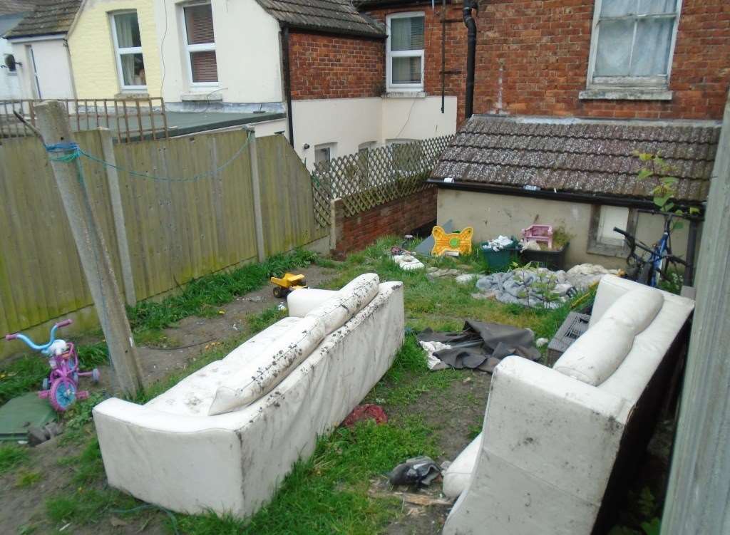 Two sofas were left in the garden of Luke Begg