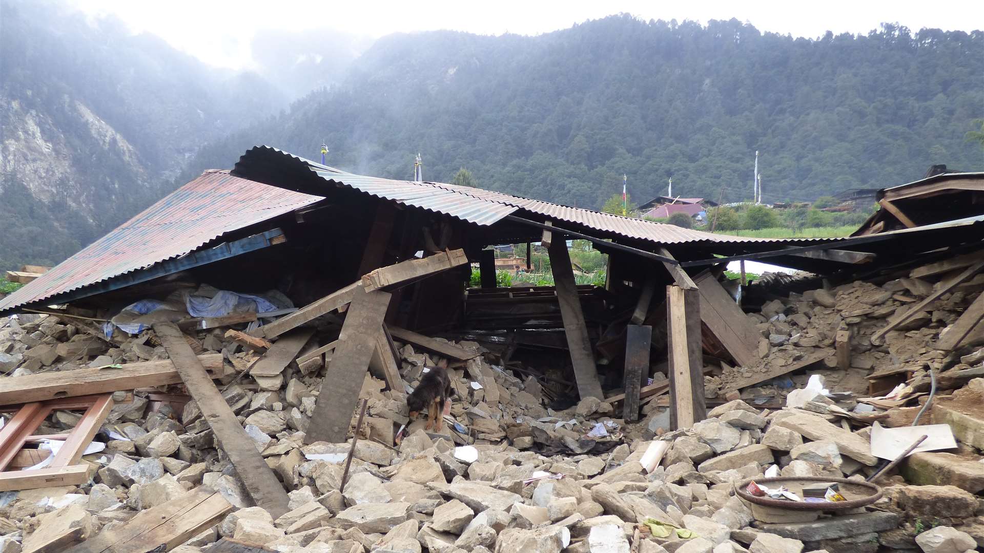 Some of the destruction in Melamchi Ghyang. Image from Corin Hardcastle