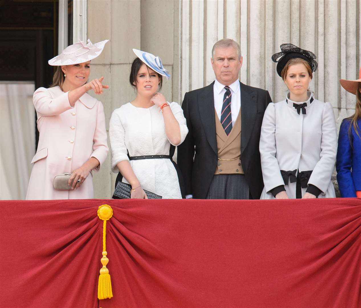 The Duchess of Cambridge, Princess Eugenie, the Duke of York and Princess Beatrice, on the balcony of Buckingham Palace (Dominic Lipinski/PA)