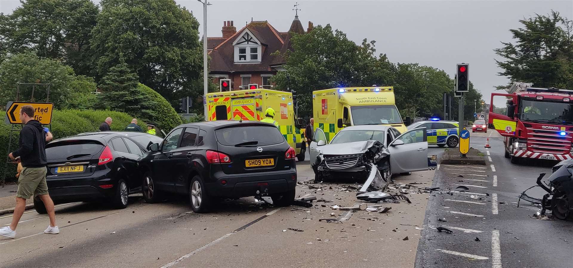 Scene of the crash on Cheriton Road, Folkestone this afternoon. All pictures: Rhys Griffiths
