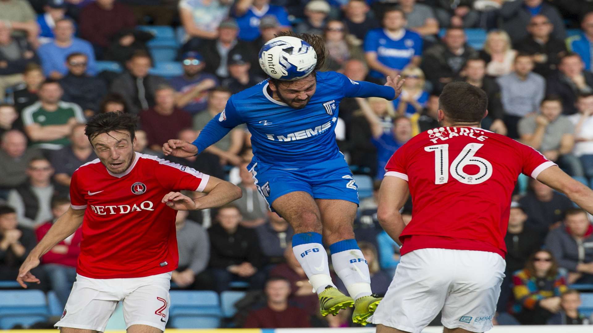 Bradley Dack heads home for Gillingham the last time Charlton were in town Picture: Andy Payton