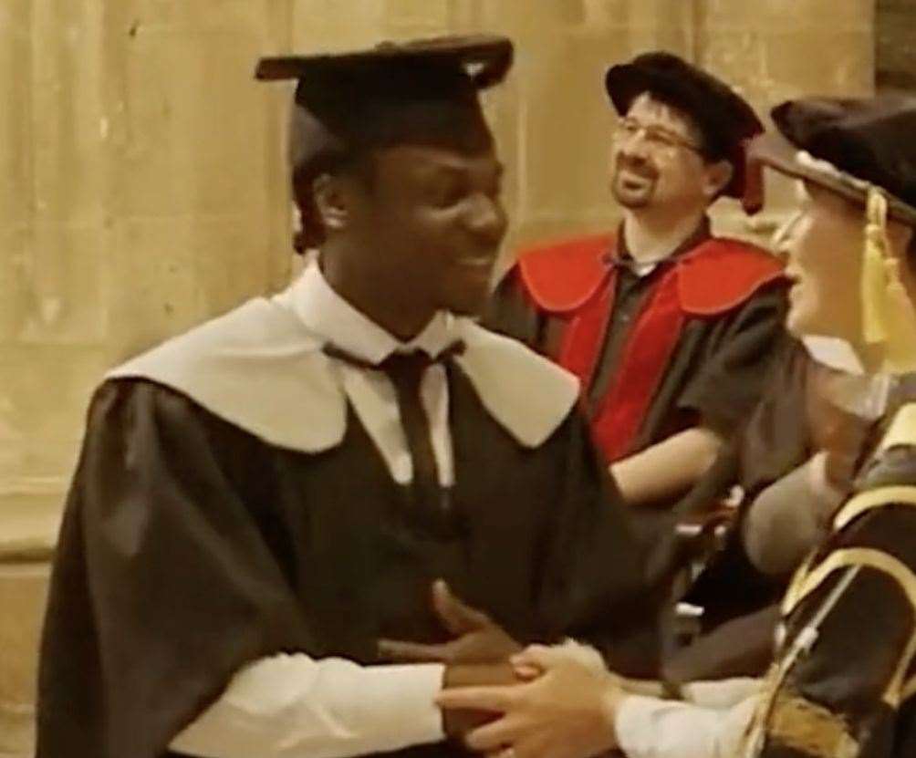 The clip of Bolu collecting his degree from the University of Kent in Canterbury has been viewed over a million times. Photo: The University of Kent