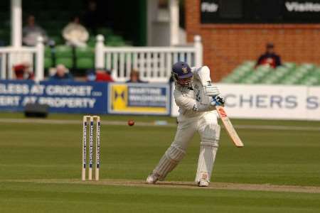 Durham's Jon Lewis is about to lose his off stump to a beauty from Simon Cook. Picture: BARRY GOODWIN