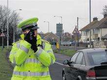Speed guns like the one being used here can check how fast a vehicle is travelling at a distance of 600 metres