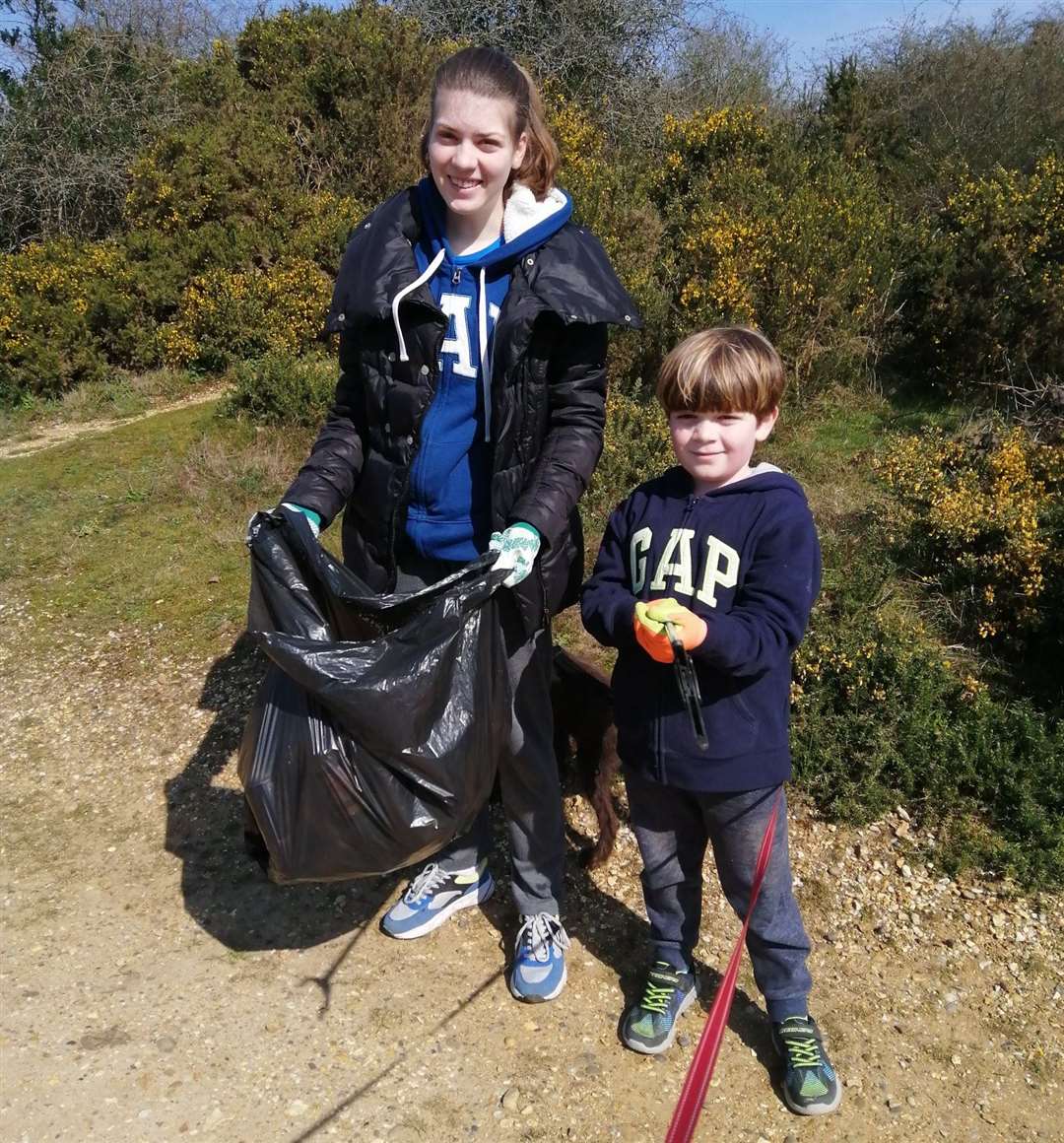 Isaac and his sister Emma out litter picking in Dartford Heath