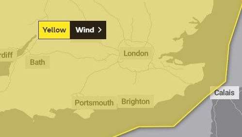 The Met Office has issued a yellow weather warning for wind in Kent on Boxing Day