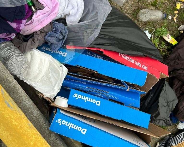 Pizza boxes outside Tug Haven in Dover. Picture: UKNIP