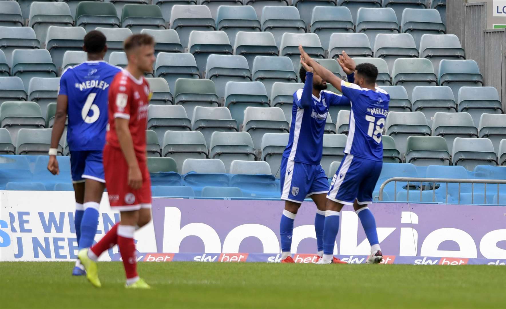 Gillingham celebrate the opening goal scored by Trae Coyle Picture: Barry Goodwin (42173019)