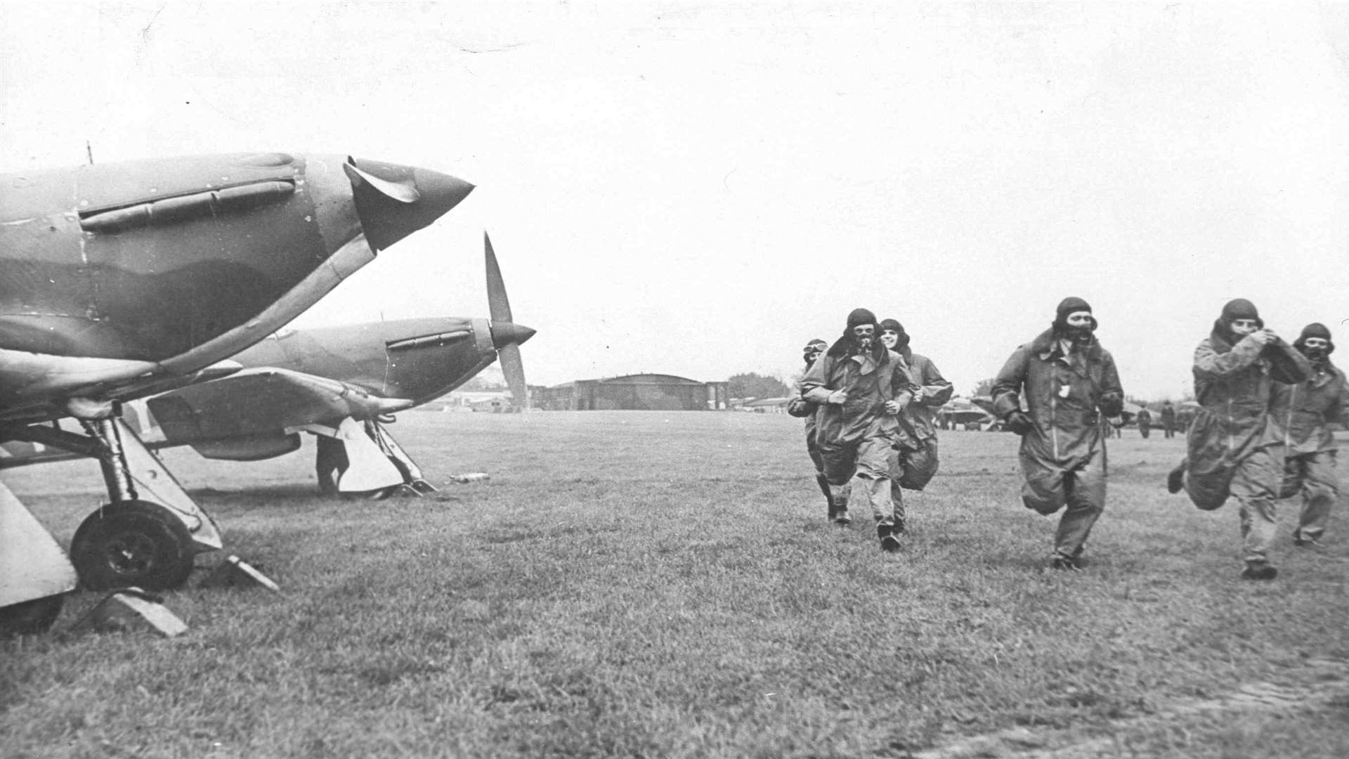 Spitfire pilots scramble at Biggin Hill during the Battle of Britain