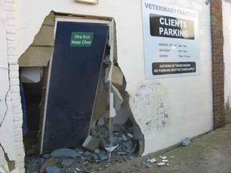 The scene of the failed ram-raid at the veternary practice. PICTURE: Luke Hollands