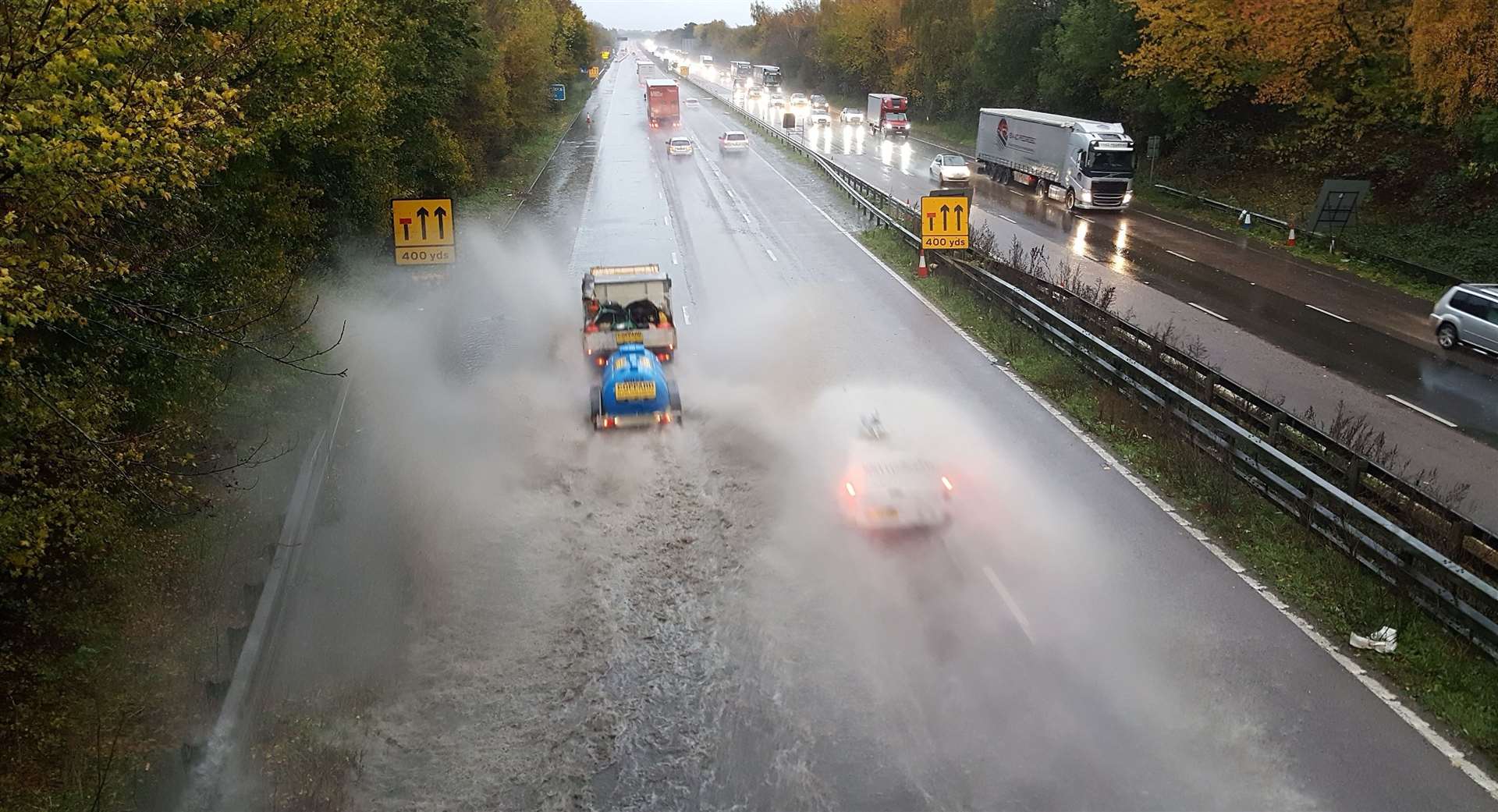 Flooding has closed a lane on the M20 in Ashford. Archive picture