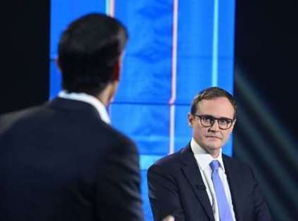 Rishi Sunak and Tom Tugendhat in the latest ITV debate. Picture: Jonathan Hordle/ITV/PA
