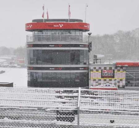 Heavy snow at Brands Hatch led to the abandonment of the British Superbikes meeting