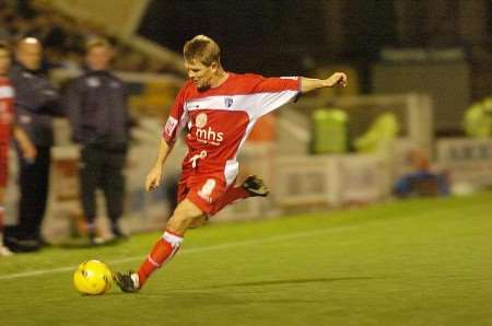 Hessenthaler on the ball in Gillingham's defeat against Hartlepool in November. Picture: BARRY GOODWIN