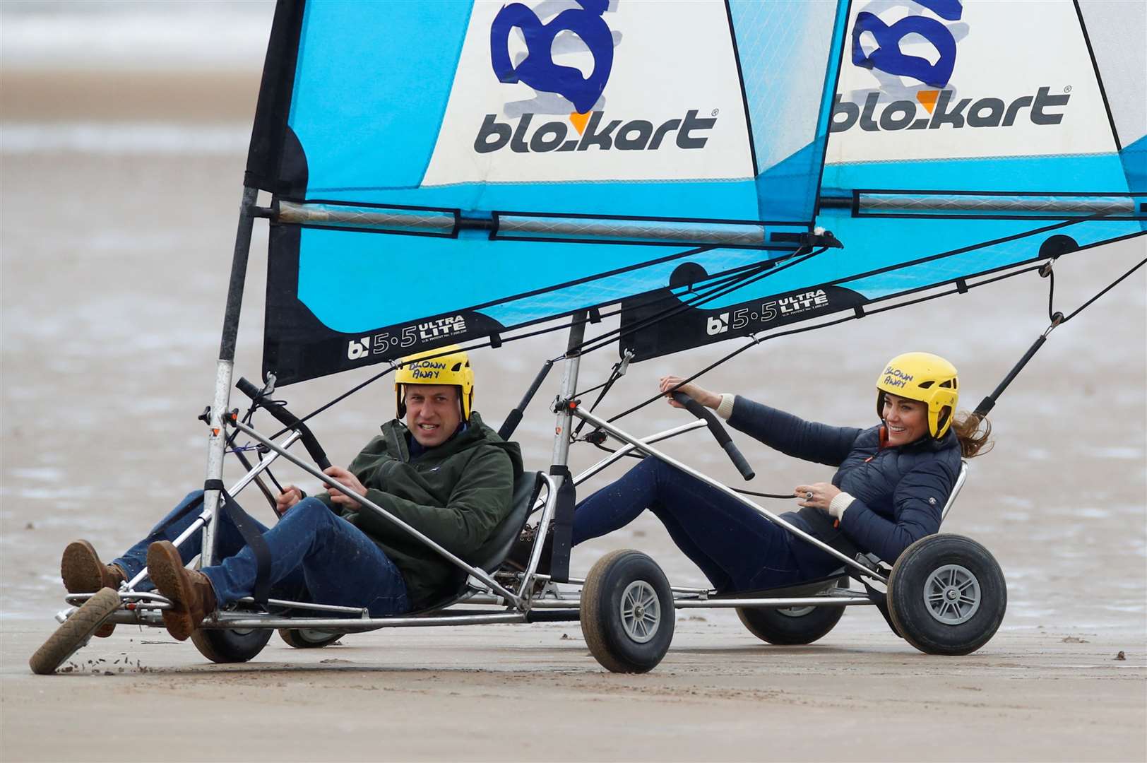 The Duke and Duchess of Cambridge land yachting on the beach at St Andrews (Phil Noble/PA)