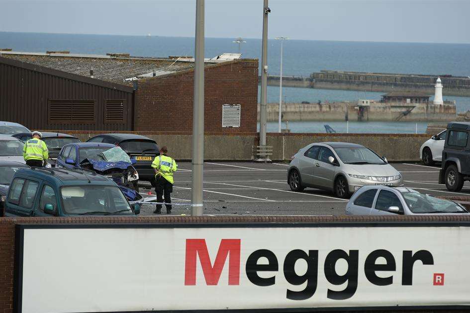 Some of the cars wrecked in the crash at Megger