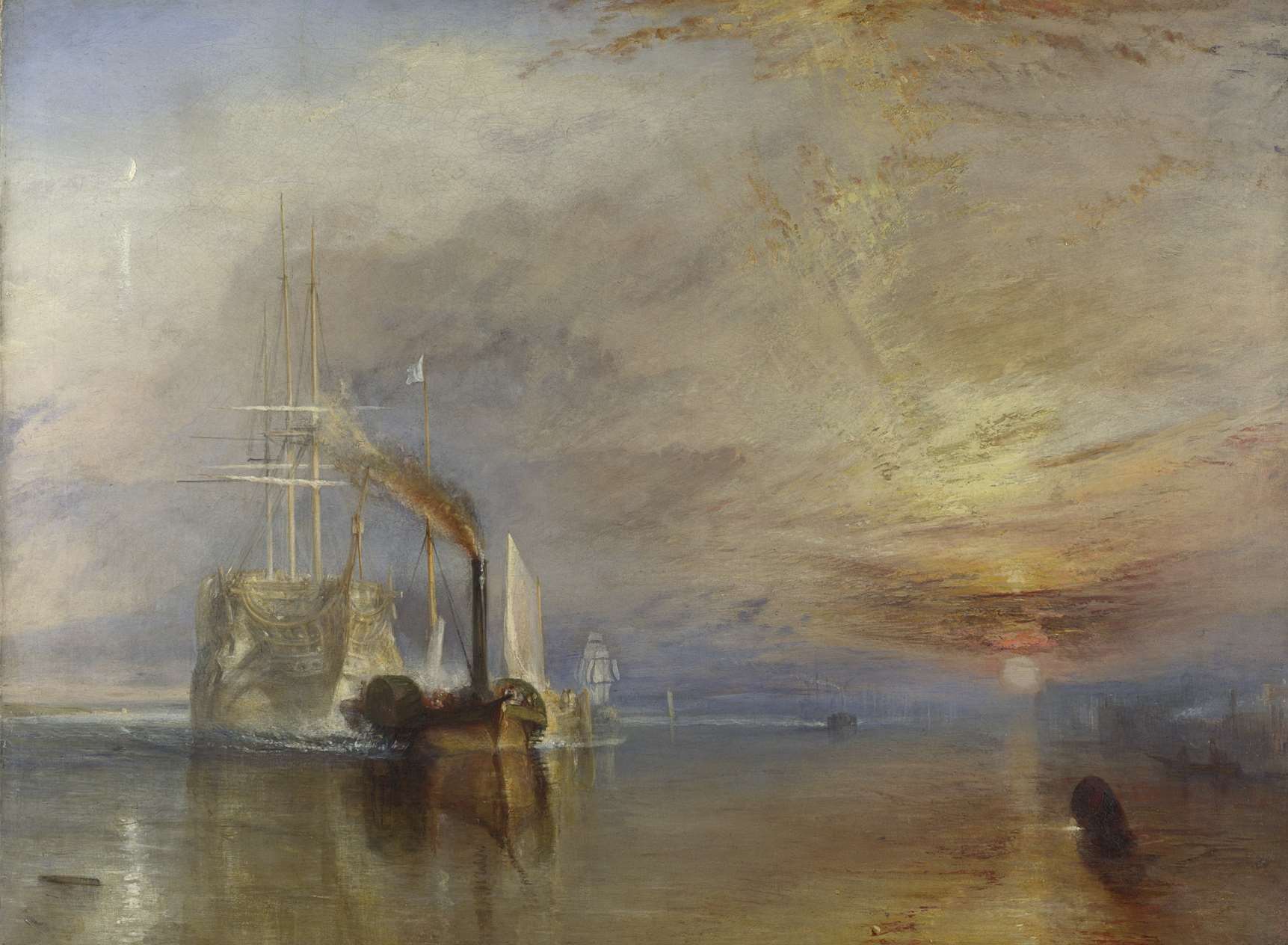 The Gravesend steam tug taking The Fighting Temeraire on its last journey to the scrapyard. It had fought valiantly at the Battle of Trafalgar in 1805. The oil painting is by artist J.M.W Turner whose face will appear on the new £20 note. Courtesy of the National Gallery, London.
