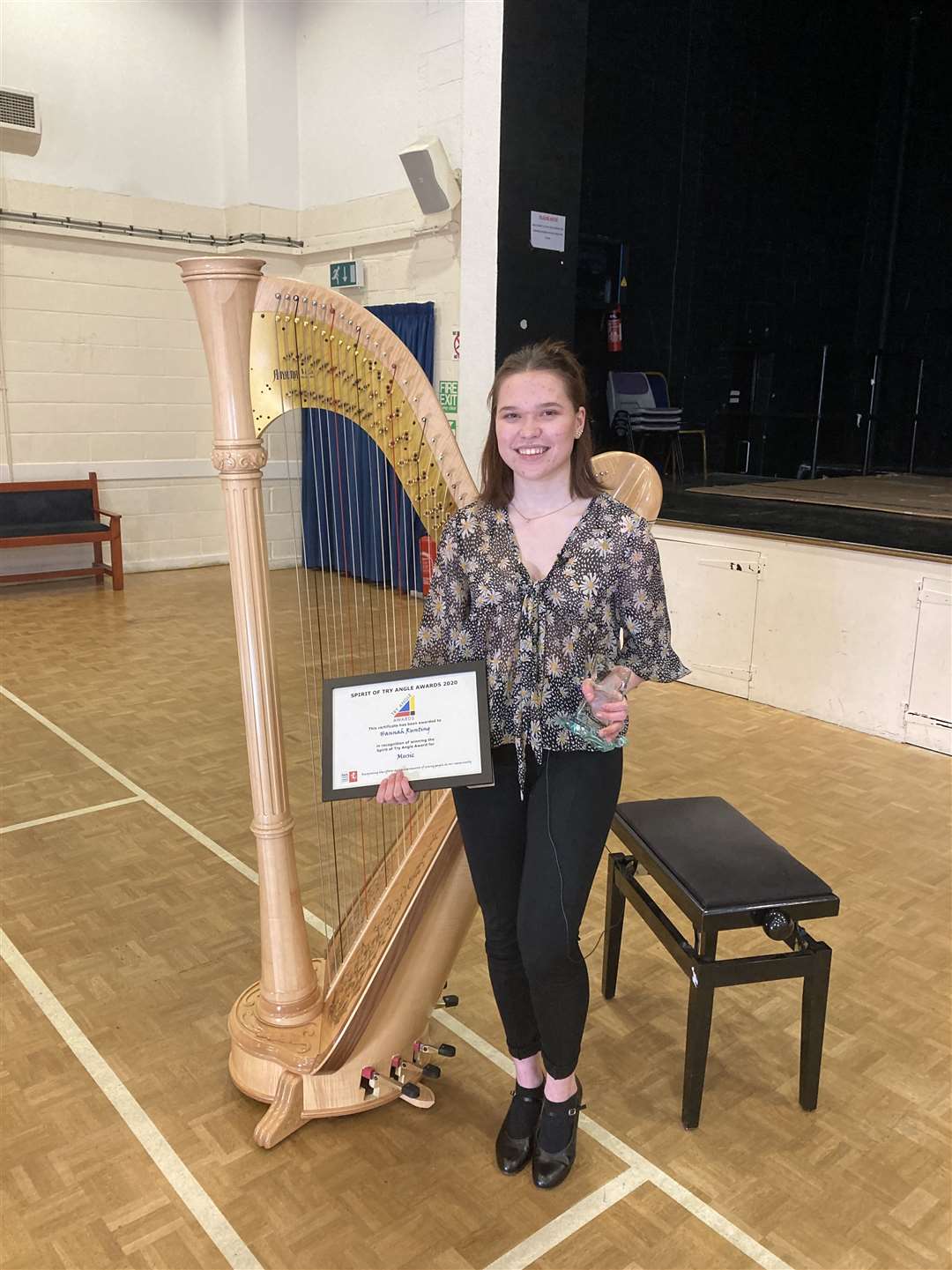 Hannah Runting playing her harp at the Try Angle Awards in Istead Rise. Picture: Dakota Dibben and Harriet Howes - IRCAtoday