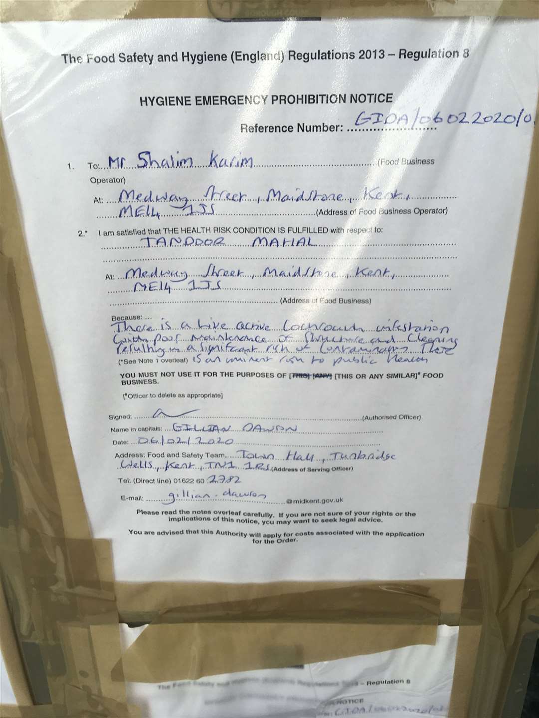 Tandoor Mahal in Medway Street, Maidstone has been served with a hygiene emergency prohibition notice (28926890)