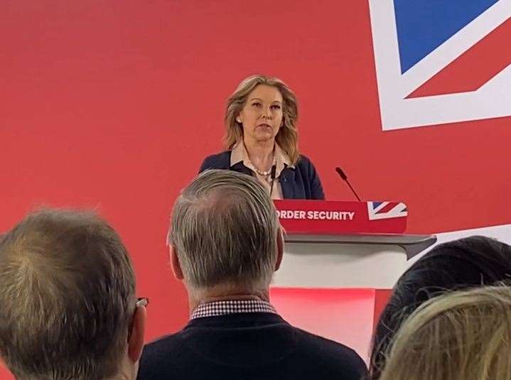 Dover MP Natalie Elphicke delivering a speech in Dover