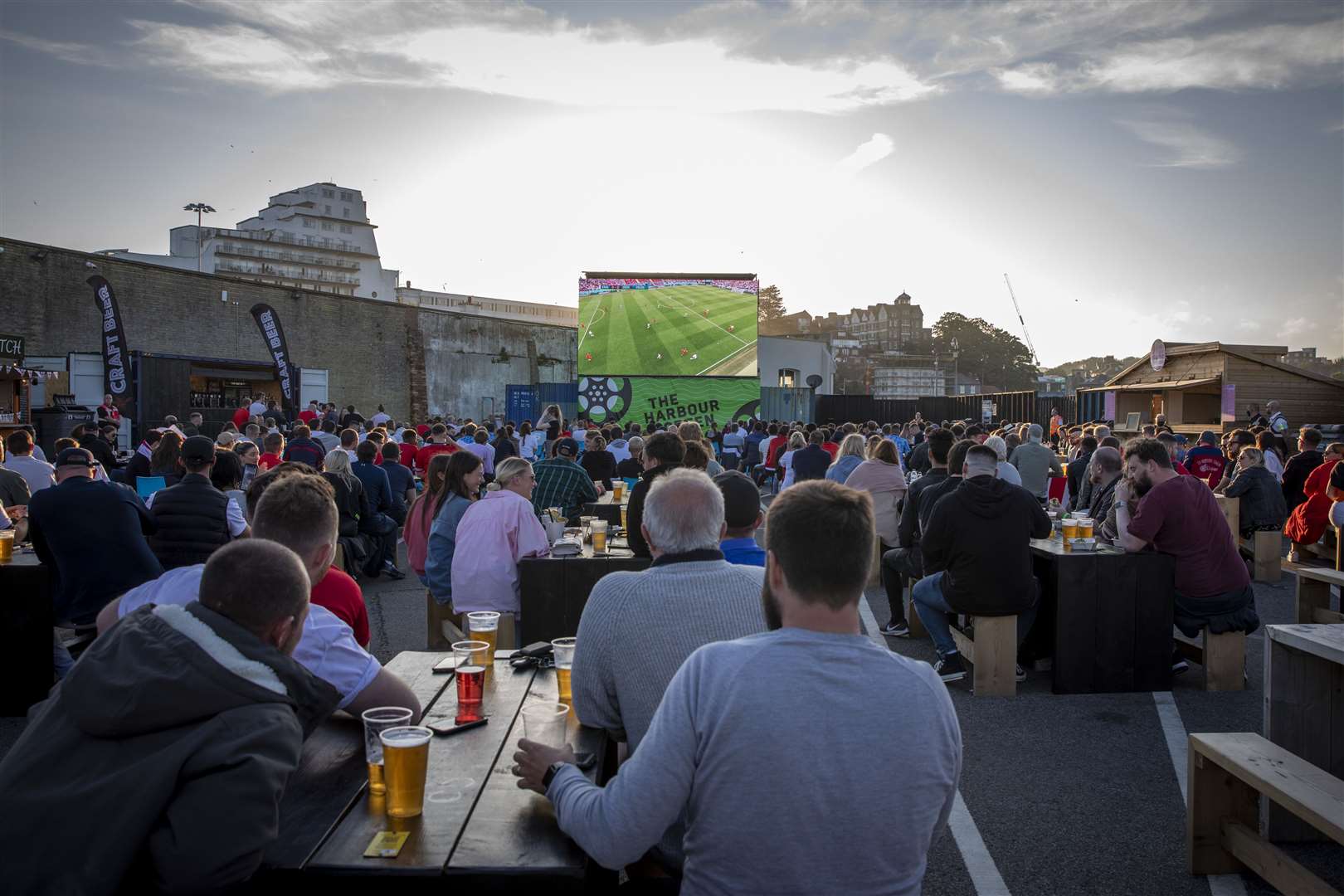 Football fans recently watched the Euros on the big screen. Photo: Andy Aitchison/Folkestone Harbour Arm