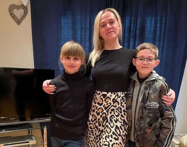 Rachel Ingram, from Ashford, with her two children. Picture: SWNS