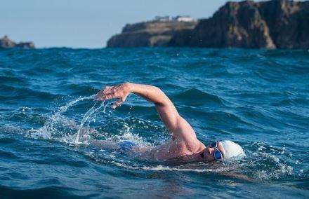 Mr Pugh on his first week os swimming from Land's End. Picture by Kelvin Trautman