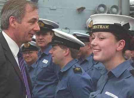 Secretary of State for Defence Geoff Hoon speaks to members of HMS Chatham
