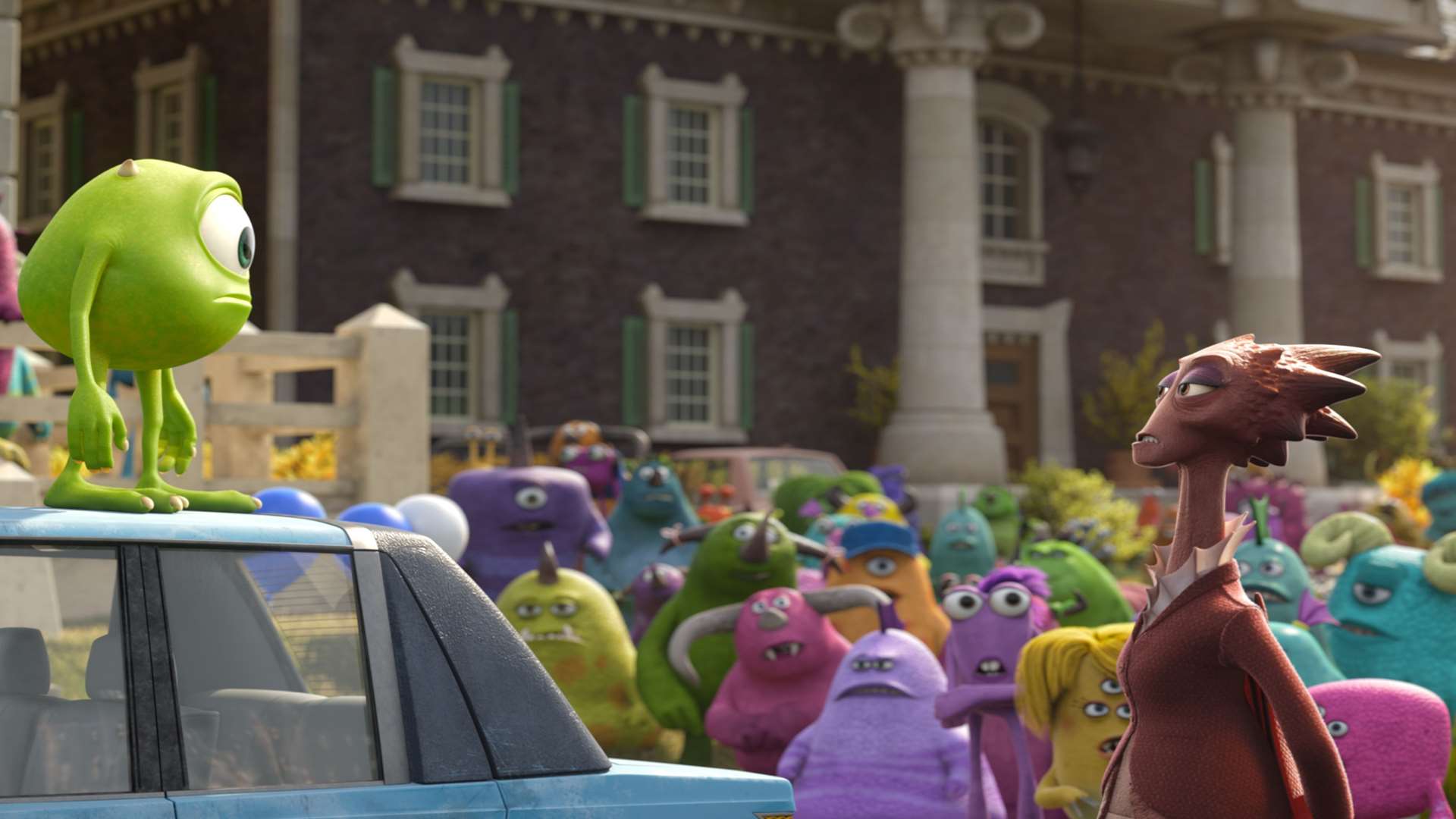 Monsters University with Mike (voiced by Billy Crystal) and Dean Hardscrabble (voiced by Helen Mirren). Picture: PA Photo/Disney Pixar.