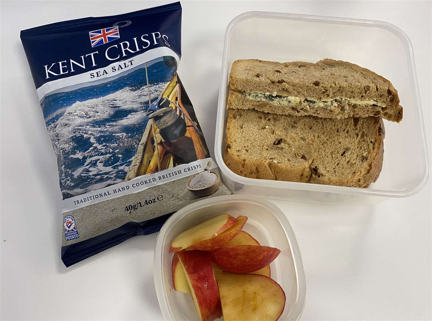 Cara's Kentish lunch – blue cheese sandwich, fresh apple and crisps