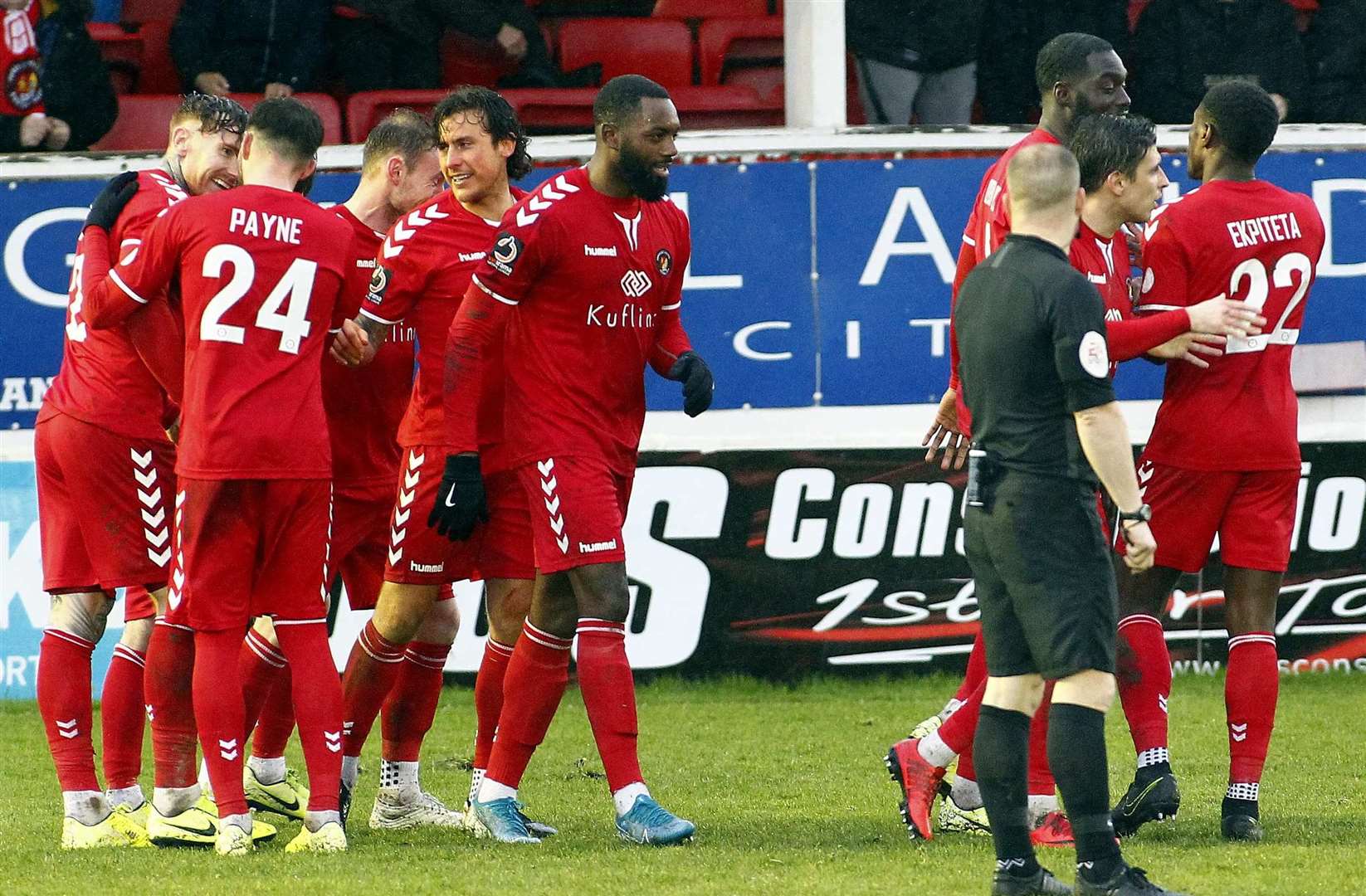 Ebbsfleet celebrate the only goal of the game against Chorley. Picture: Sean Aidan FM29299514