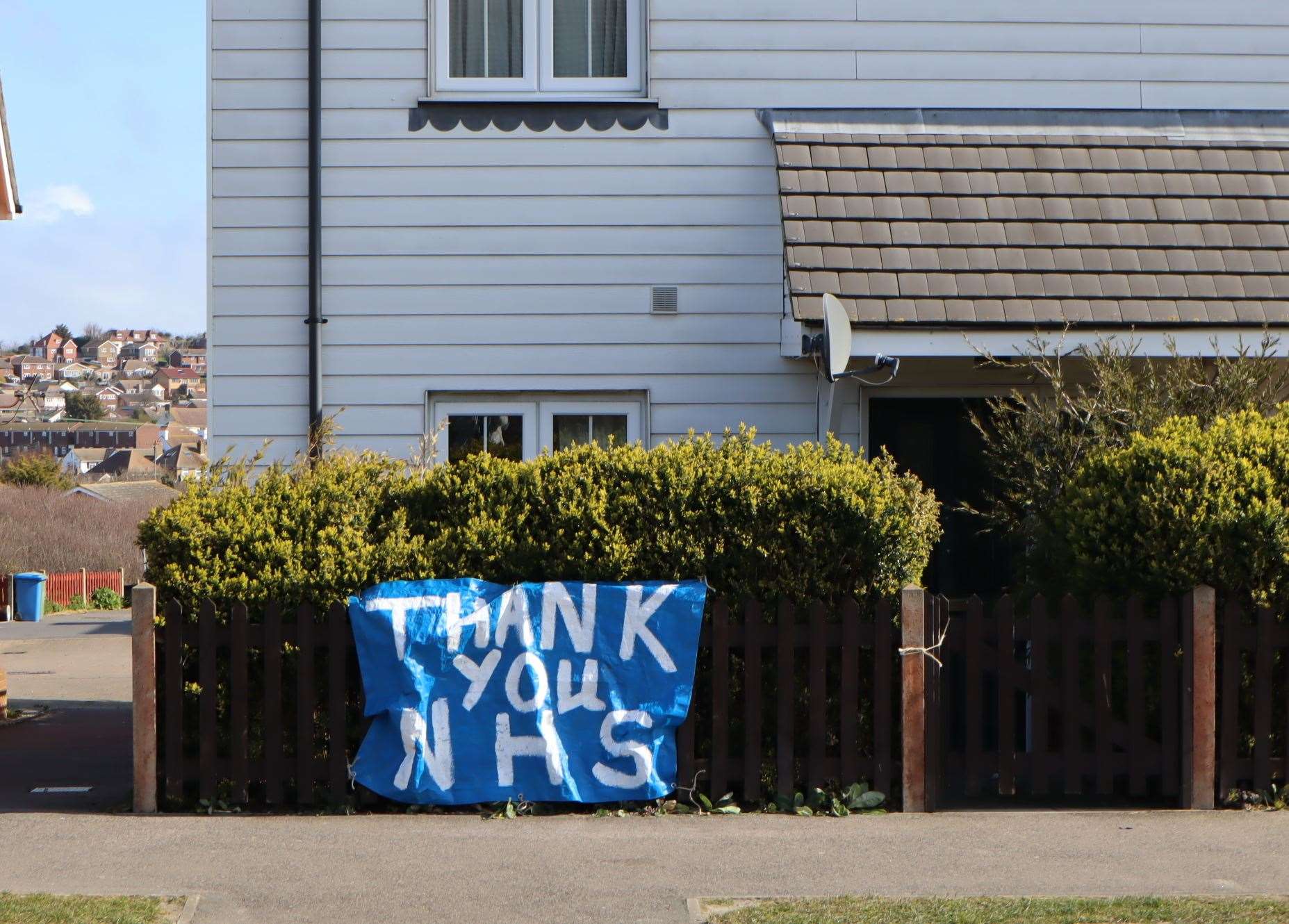 Thank-you NHS banner in Plover Road, Minster, opposite the staff entrance to Sheppey Community Hospital