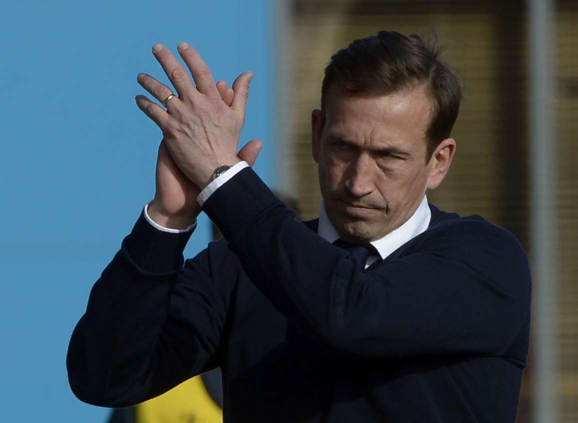 Justin Edinburgh thanks the Gills fans on Saturday Picture: Barry Goodwin