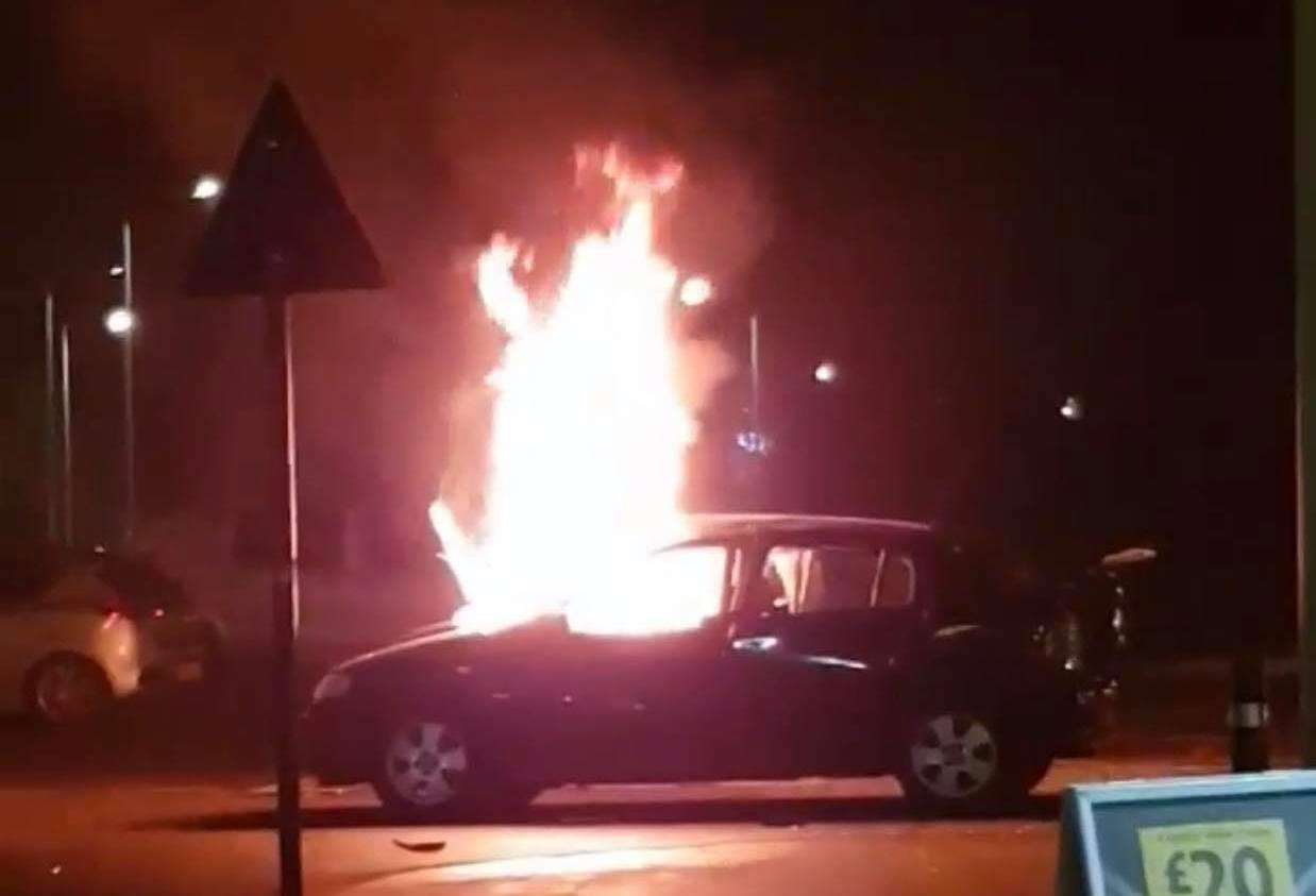 The car went up in flames in the car park at Sittingbourne Morrisons