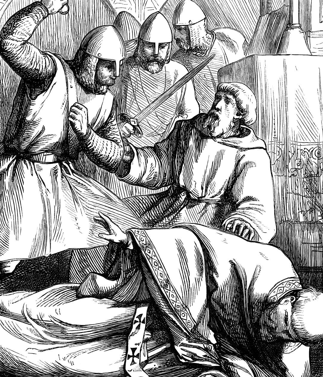 An engraved illustration of the murder of Thomas Becket