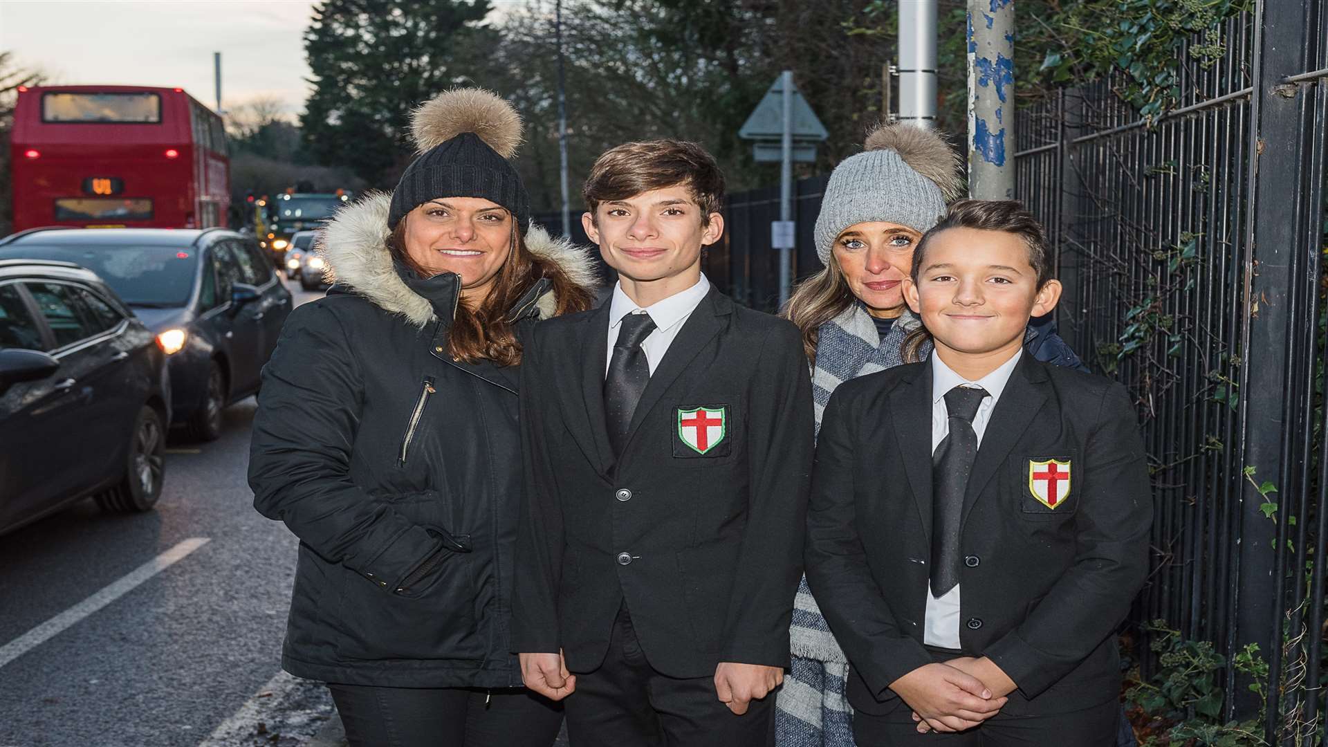Sangita Hornett and son, Freddie, together with Genene Copley and son, Samuel, who are pupils of Saint George's Church of England Secondary School, Gravesend