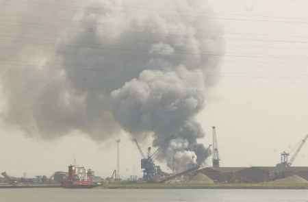 A mushroom cloud of smokes billows from the blaze at Iwade