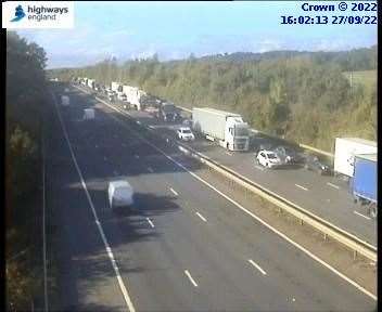 Delays on the M20 following a crash near Lenham. Image: National Highways