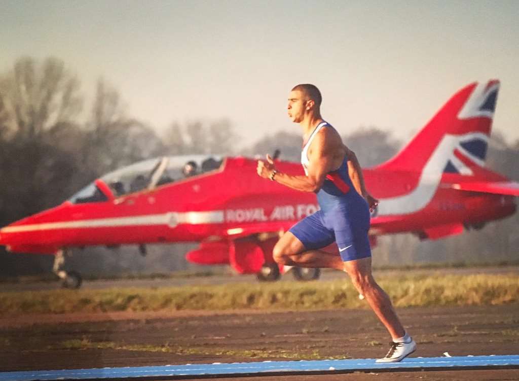 Dartford runner Adam Gemili races the Red Arrows for a new TV show