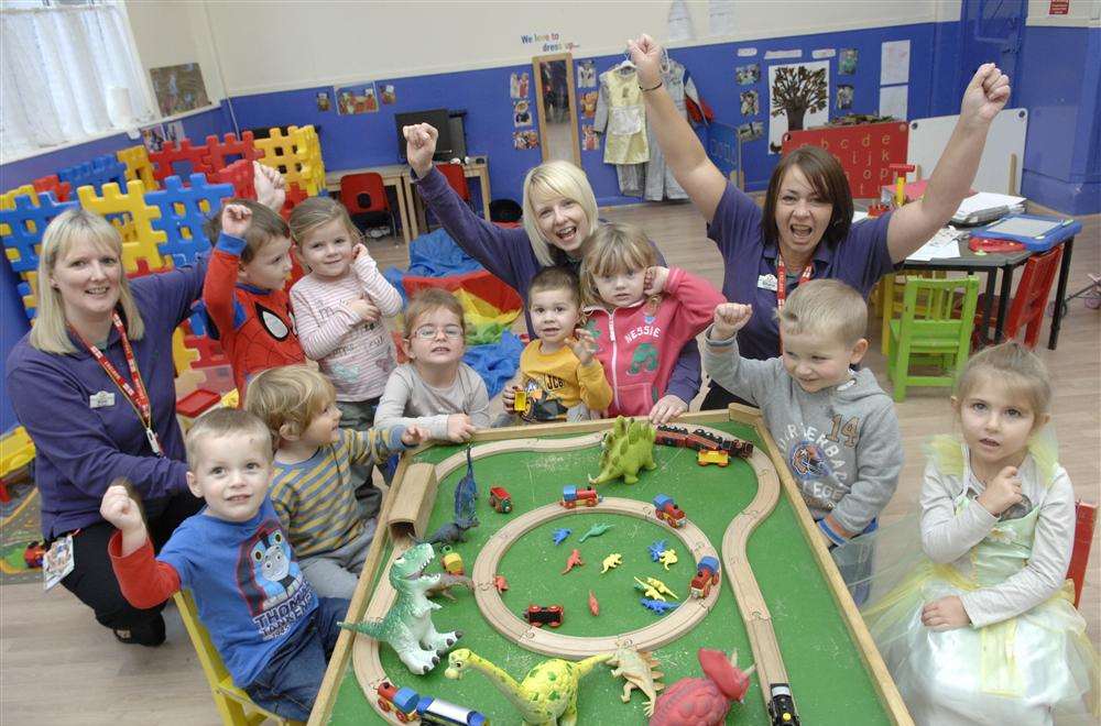 Staff and children at the S S Henry and Elizabeth Playgroup in celebrate their good Ofsted report