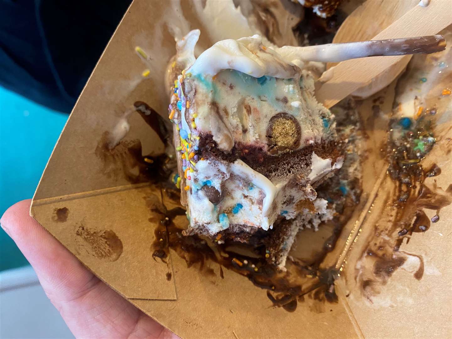 The inside of the ice cream cake is spectacularly chaotic
