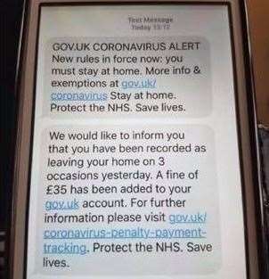 Fake text messages have been sent out claiming people need to pay fines for leaving their homes