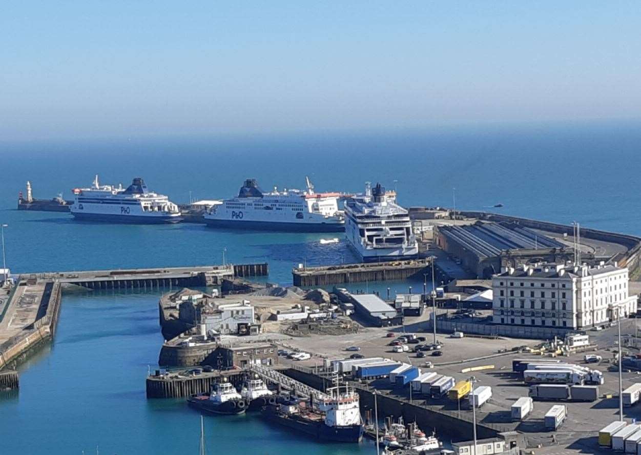 Three P&O ships are docked in Dover harbour following news services would be halted after 800 staff were made redundant. (55547583)