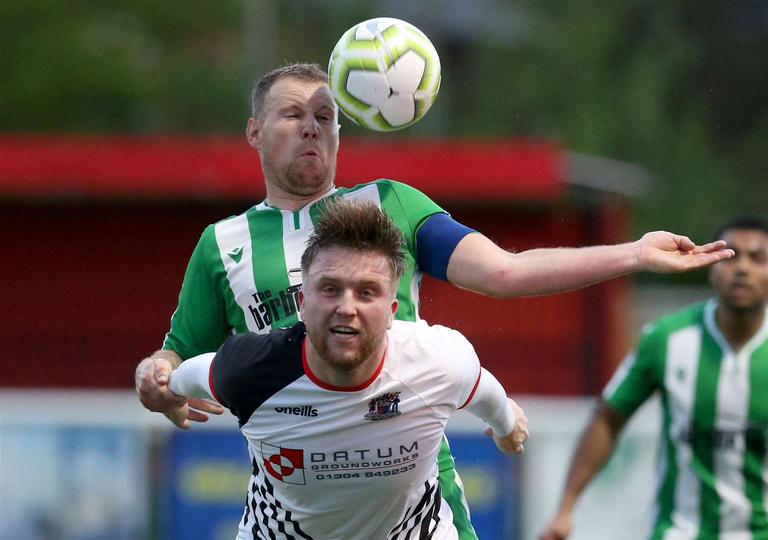 Deal Town Reserves and Rusthall Reserves tussle for the ball in the air. Picture: PSP Images