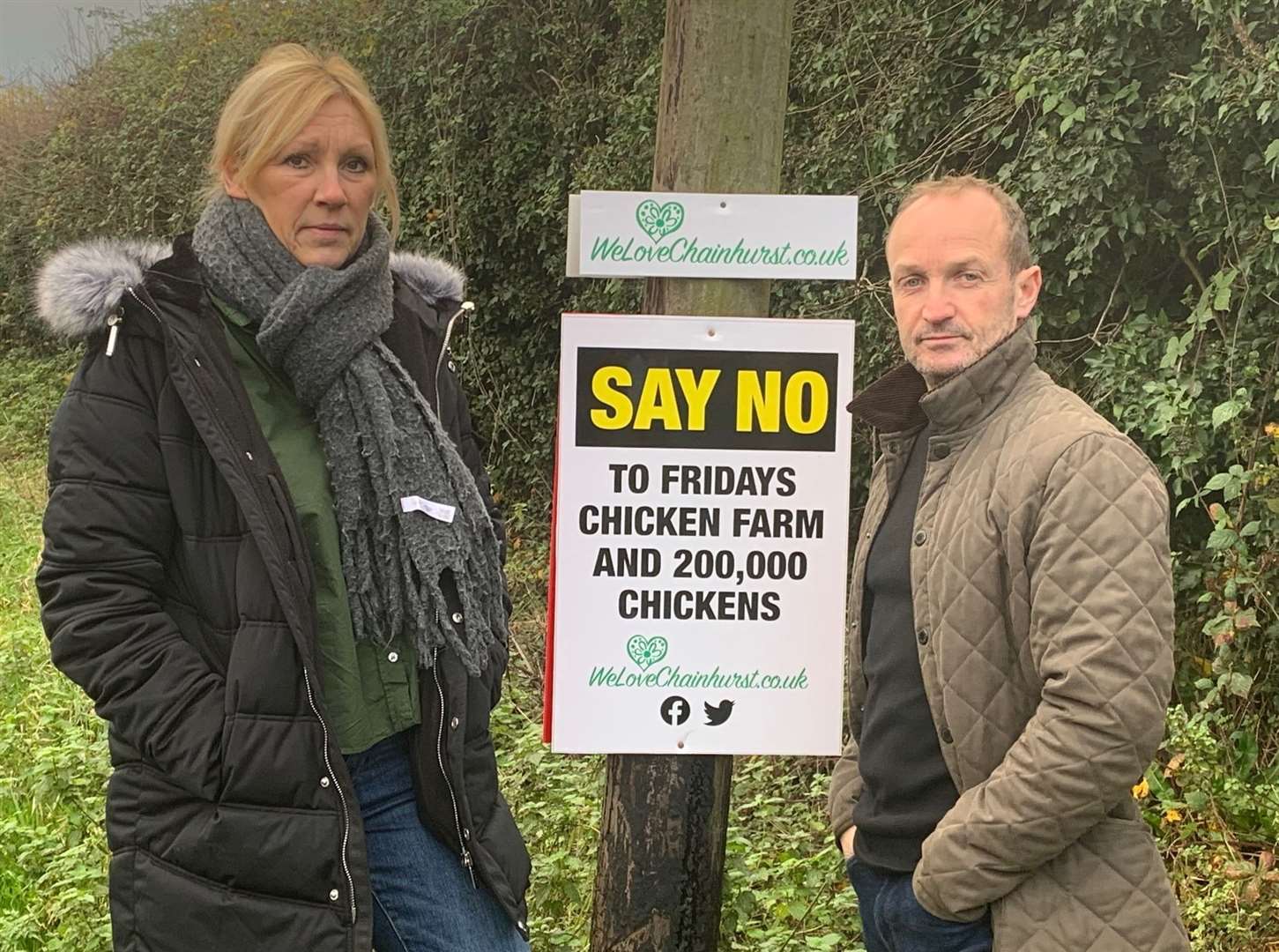 Adelle and Kevin Back at the site of the proposed chicken farm in Chainhurst